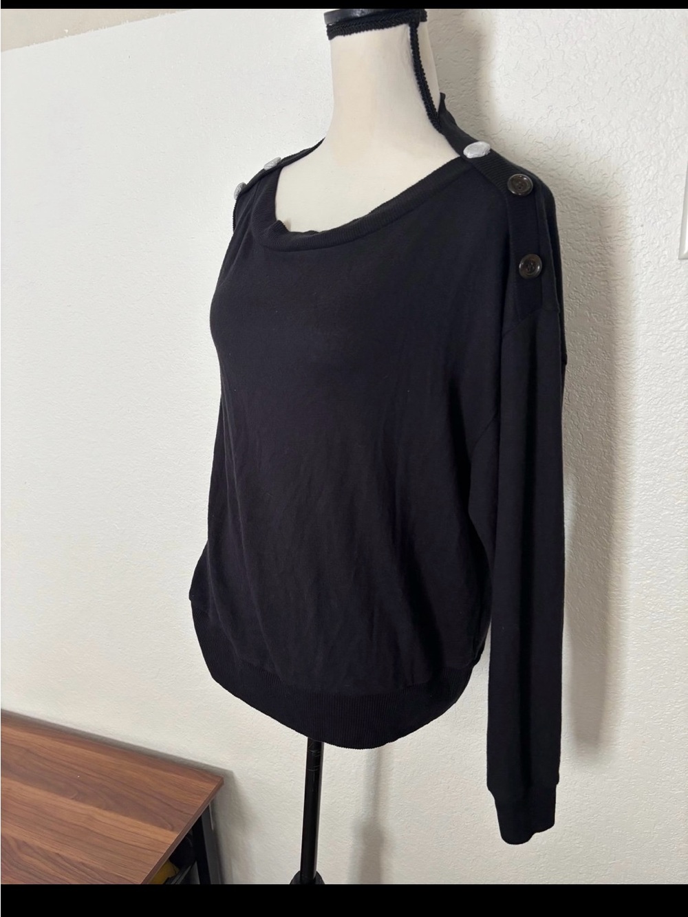 J.Crew Black Button-Shoulder Long Sleeve Sweater Top Women’s S